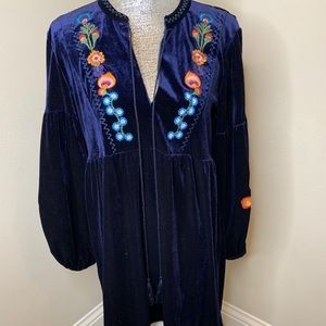 Women’s Blue Velvet Dress with embroidery